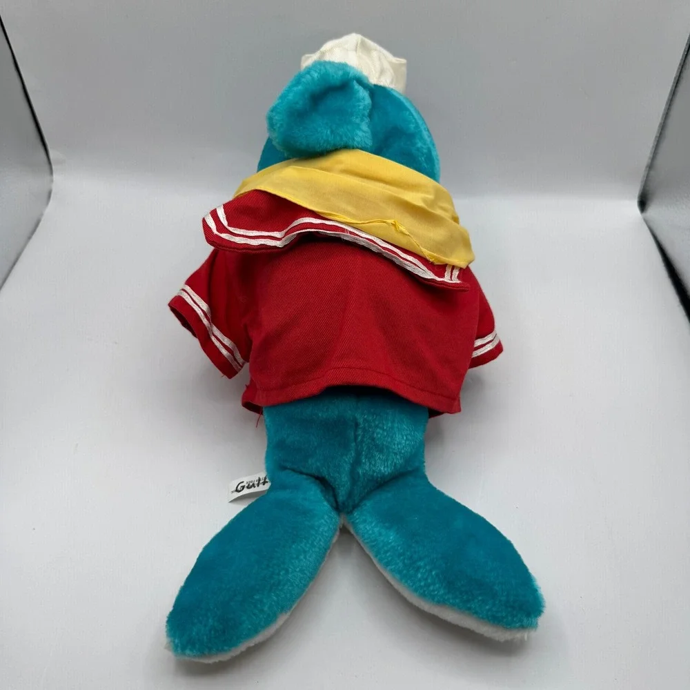 Royal Caribbean Cruise Line Dolphin Plush 15 Inch Teal Sailor Outfit Toy Vintage